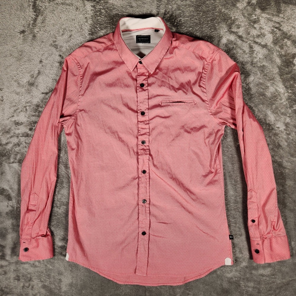 7Diamonds Button Down Shirt Mens Size M‎ Pink Excellent Crystal Visions Stretch